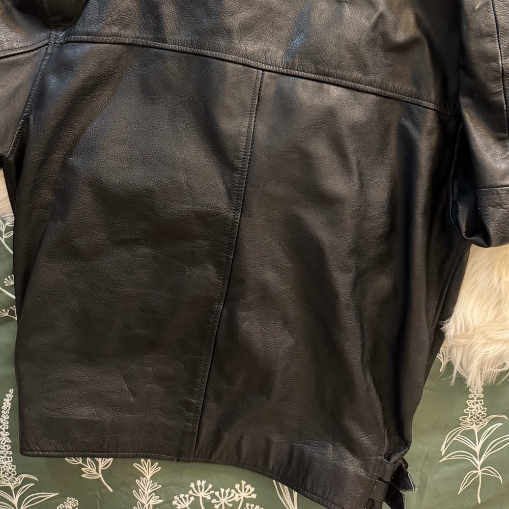 REALLY COOL BLACK GENUINE LEATHER MENS JACKET VINTAGE ADJUSTABLE UNISEX OVERSIZE - Picture 8 of 9